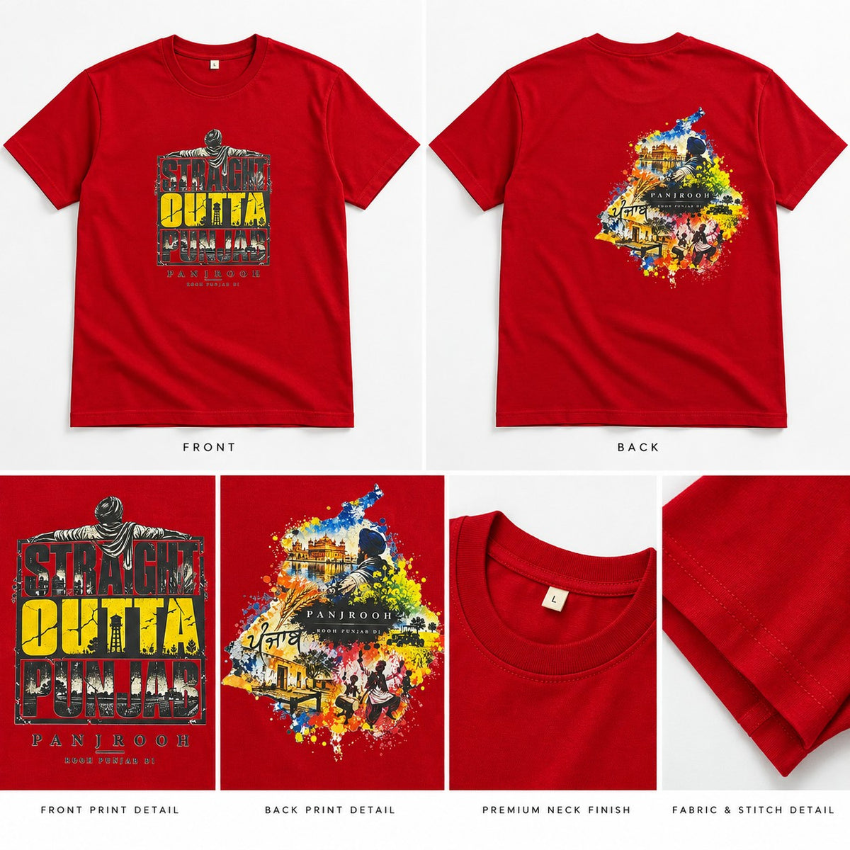Panjrooh Straight Outta Punjab Punjabi Graphic T-Shirt – Red