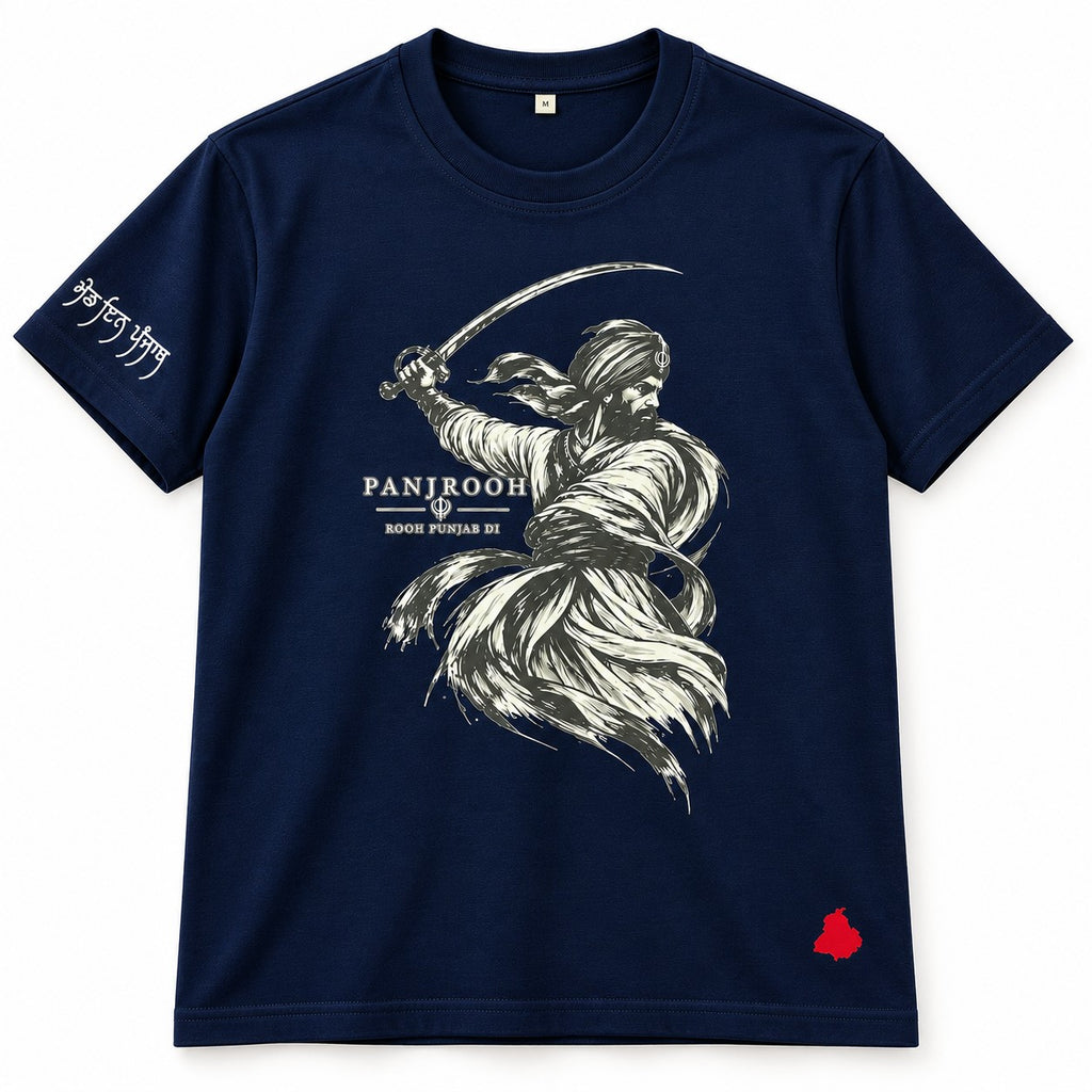 Panjrooh Warrior Khanda Punjabi Graphic T-Shirt – Navy Blue