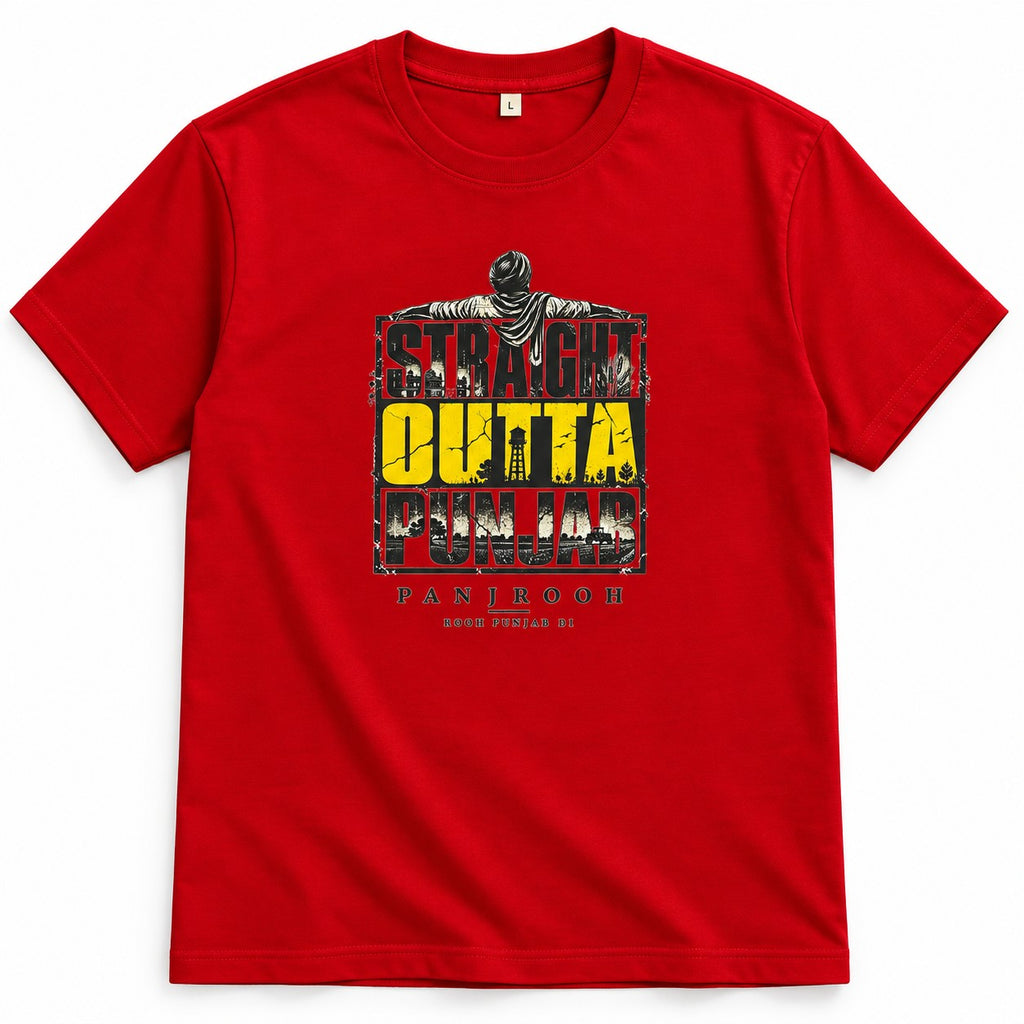 Panjrooh Straight Outta Punjab Punjabi Graphic T-Shirt – Red