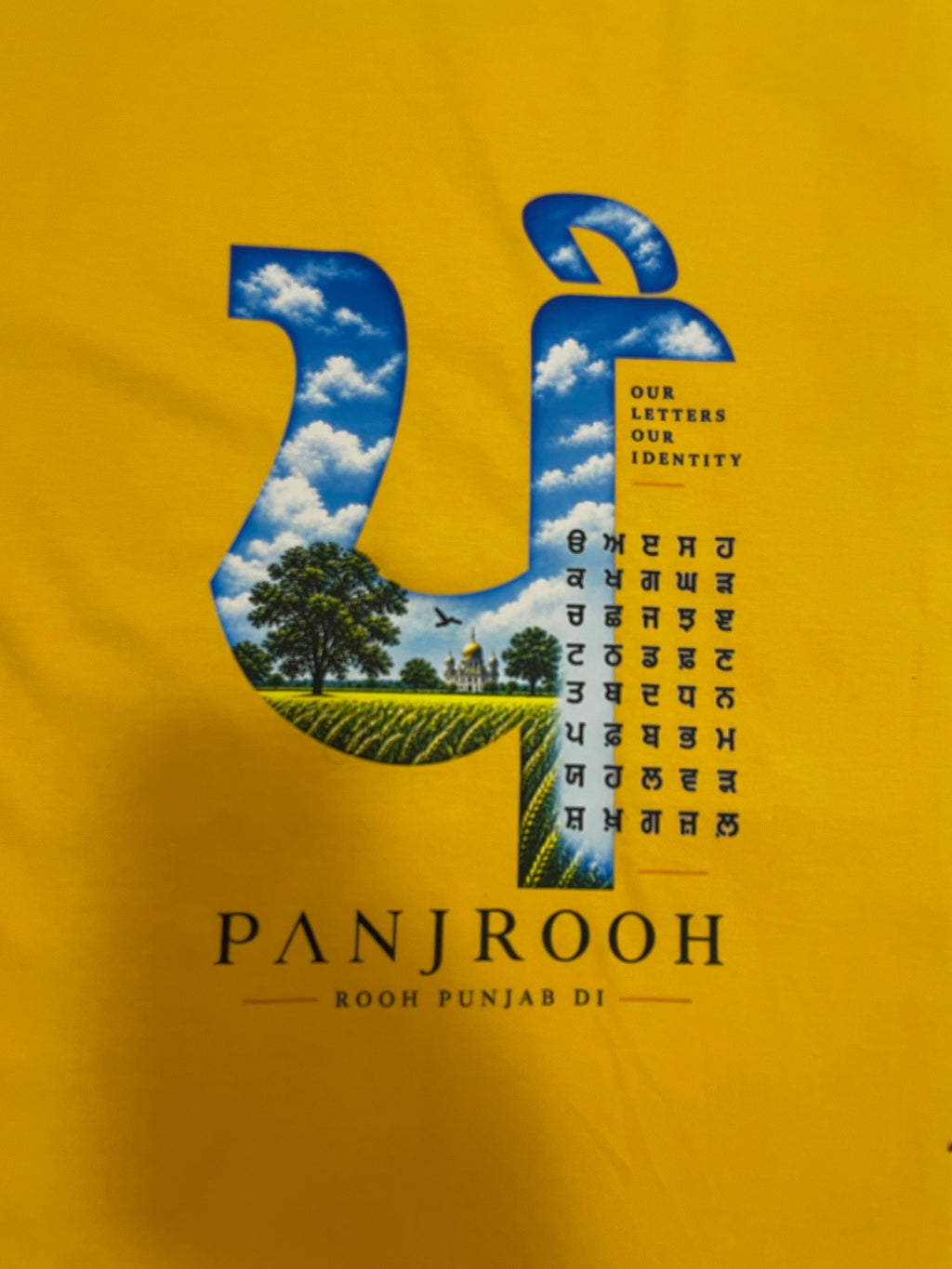 Panjrooh Punjabi Lippi Alphabets Graphic T-Shirt – Yellow