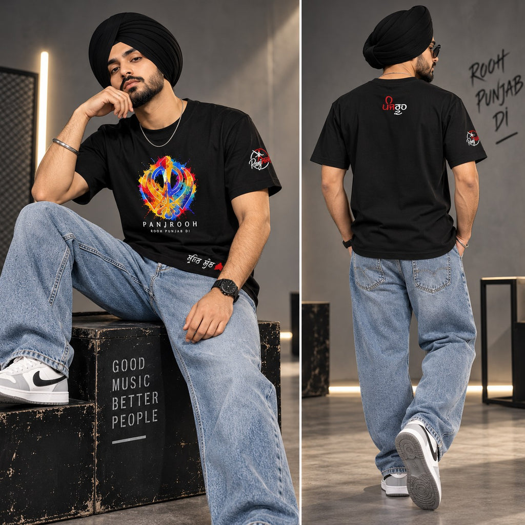 Panjrooh Khanda Punjabi Graphic T-Shirt – Black