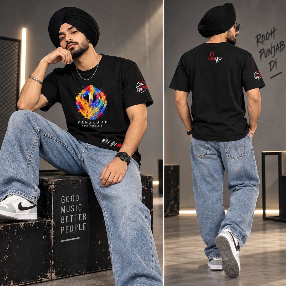 Panjrooh Khanda Punjabi Graphic T-Shirt – Black