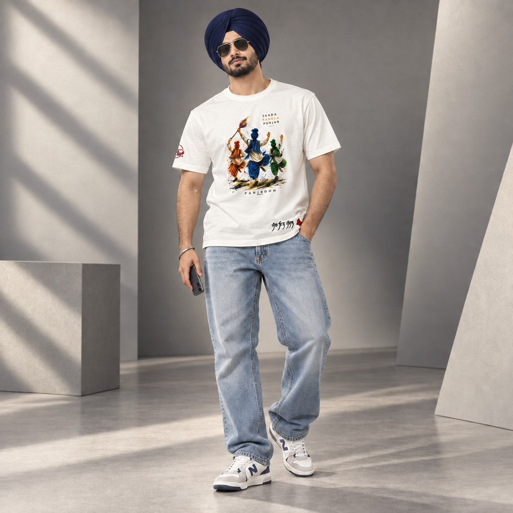 Panjrooh Rangla Punjab Bhangra Graphic T-Shirt – White