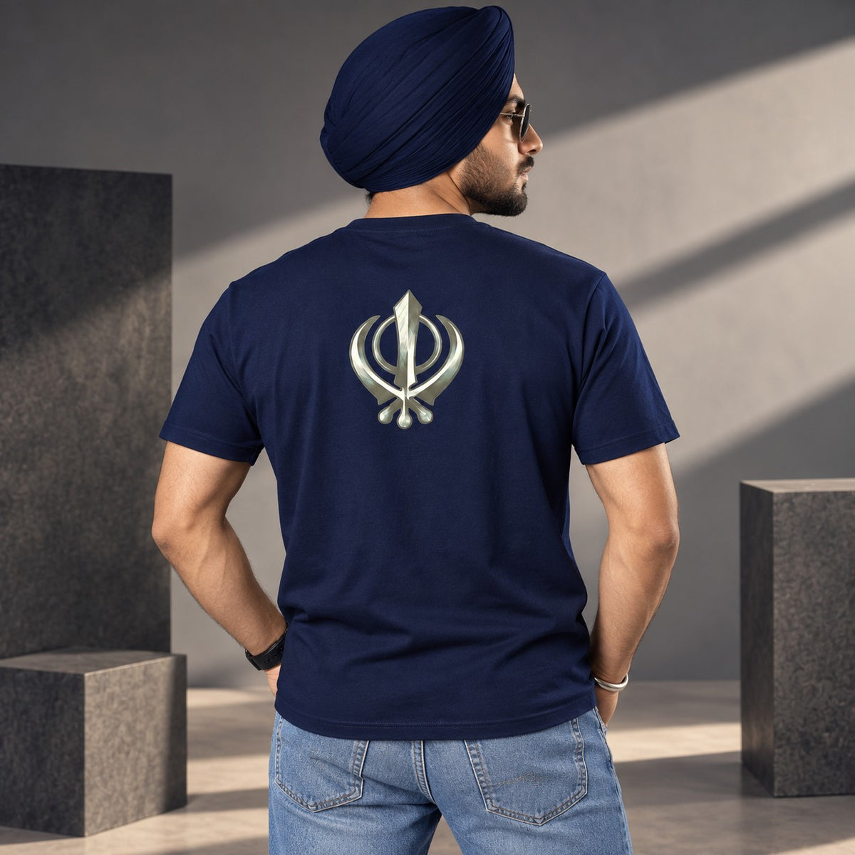 Panjrooh Warrior Khanda Punjabi Graphic T-Shirt – Navy Blue