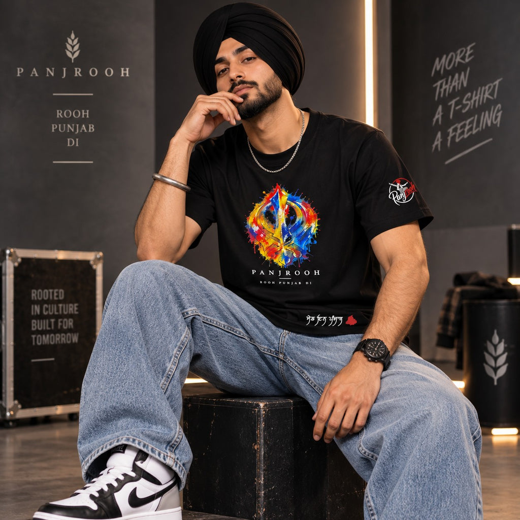 Panjrooh Khanda Punjabi Graphic T-Shirt – Black