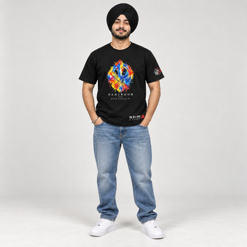 Panjrooh Khanda Punjabi Graphic T-Shirt – Black