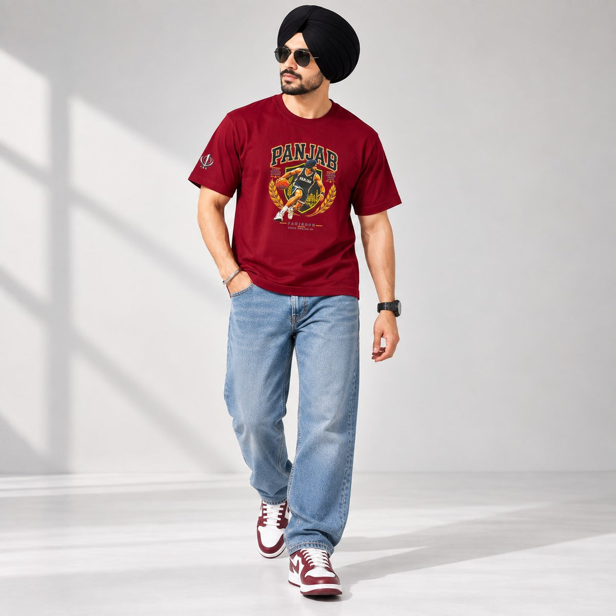 Panjrooh PANJAB Basketball Punjabi Graphic T-Shirt – Maroon