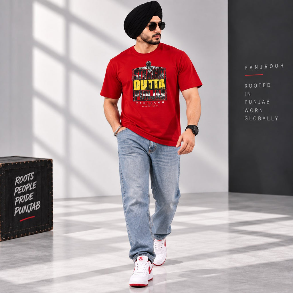 Panjrooh Straight Outta Punjab Punjabi Graphic T-Shirt – Red