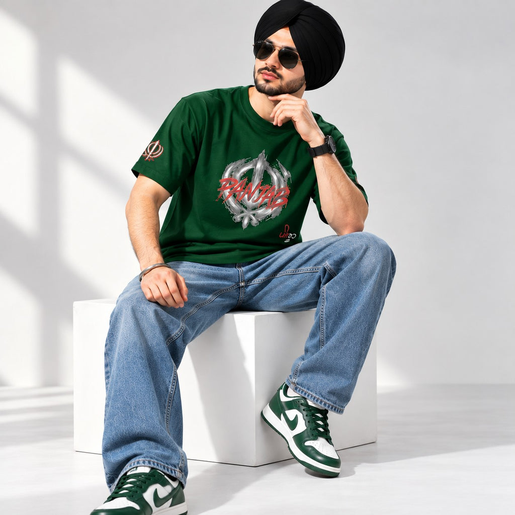 Panjrooh Khanda Chardikala  Punjabi Graphic T-Shirt – Dark Green
